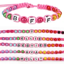 Personalised Girls Friendship Bracelet Pink Name Letter Message Alphabet Bead