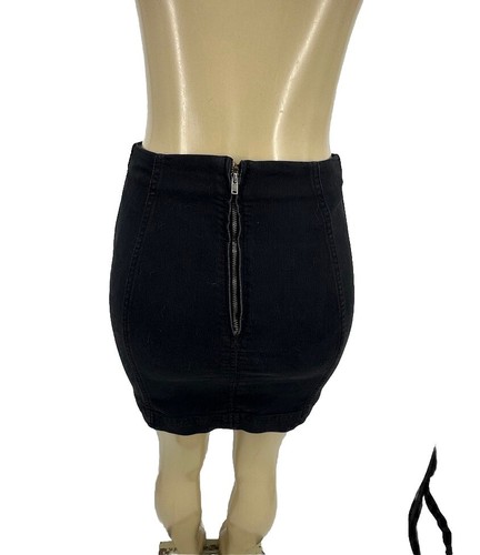 Free People Size 0 Women Black Modern Femme Mini Denim Skirt OB513082 39-17 - Picture 3 of 8