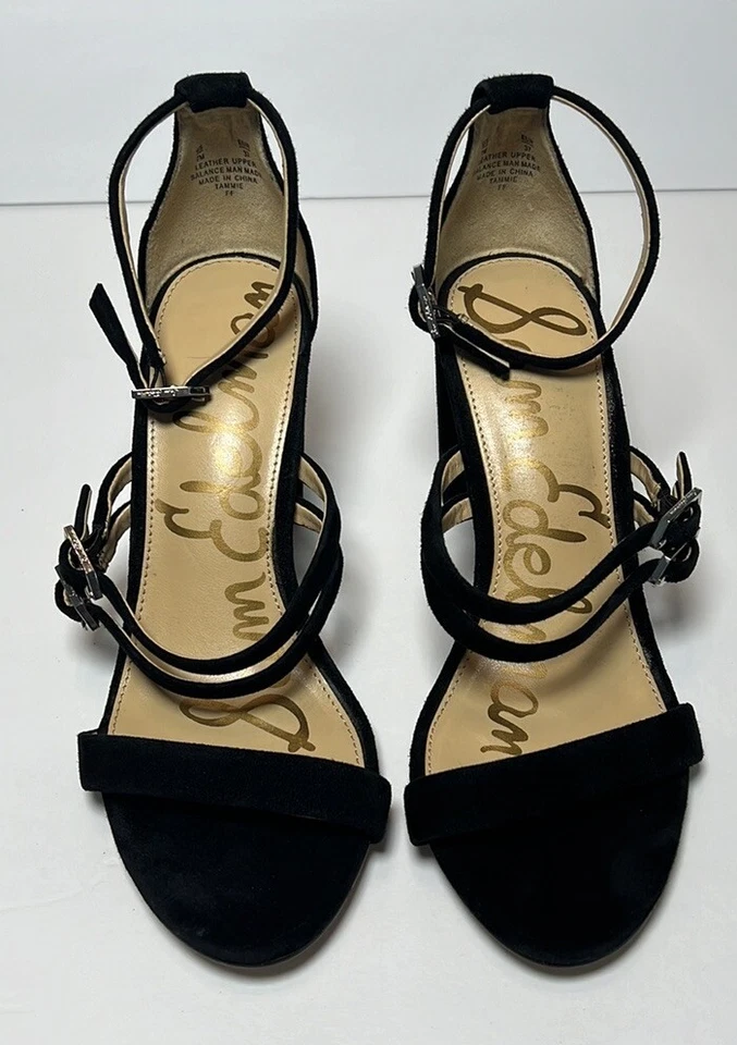 Sandalia de gamuza Sam Edelman Tammie con correa al tobillo tacón bloque para mujer talla 7 negra Foto 2 de 4