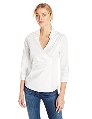 NEW NYDJ WOMEN/'S FIT SOLUTION WRAP BLOUSE SHAPEWEAR BUILT IN WHITE SIZE S
