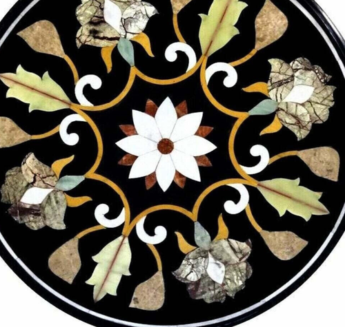 15'' antique round black Marble coffee Center Table Top Inlay living decor - Picture 4 of 10