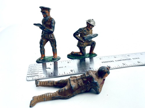 Vintage Manoil Barclay US Toy Lead Soldiers Lot Of 3 Sniper, Mortar, Reading - Picture 8 of 10