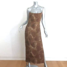 Mirror Palais S&M Lace-Up Back Maxi Dress Brown Paisley Silk Size Large NEW