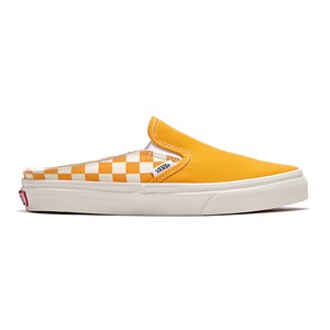 orange and white slip on vans