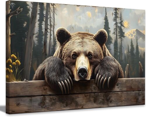Nature Forest Bear Canvas Wall Art Wild Animals Forest Painting Picture Wall Dec