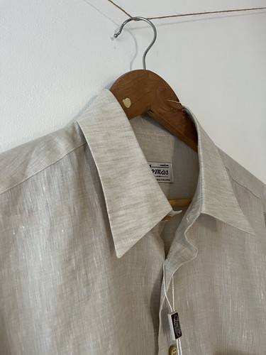 Tomas Linen Shirt Beige IT 40 Made in Italy Italian M/L Holiday Beach (17e) - Picture 10 of 14