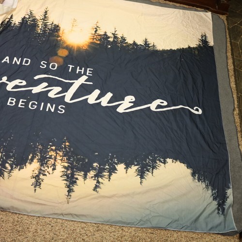 "And So The Adventure Begins" Tapestry Wall Art Forest Sunset Print 59"x78" - Picture 3 of 12