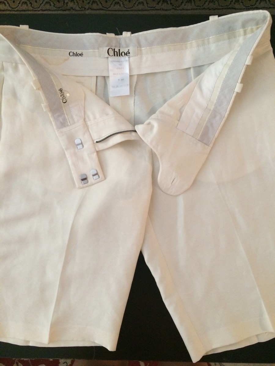 Chloe Ivory Linen Walking Shorts Pockets FRANCE Size 40 US 8