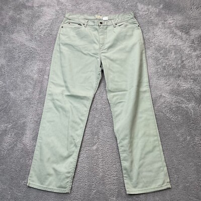 Vintage LL Bean Jeans Womens 18 Green Denim Cotton Stretch Straight Leg Classic