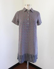 J Crew Short Sleeve Printed Shirt Dress Burgundy Blue Green Geometric Size 0