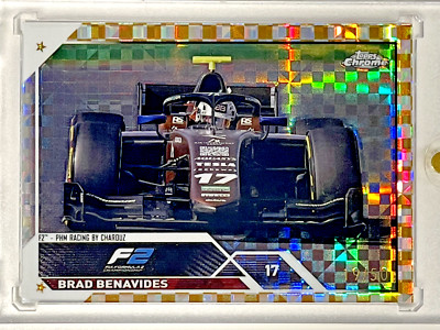 2023 Topps Chrome F1 Brad Benavides #141 Gold Checker Flag Refractor /50