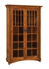 Amish Mission Arts and Crafts Bookcase Glass Doors Solid Wood Inlays 72"