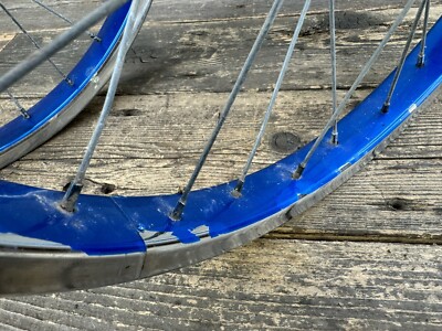 Vintage 20” Bmx Blue Wheel Set Shimano Hub Freewheel Old School