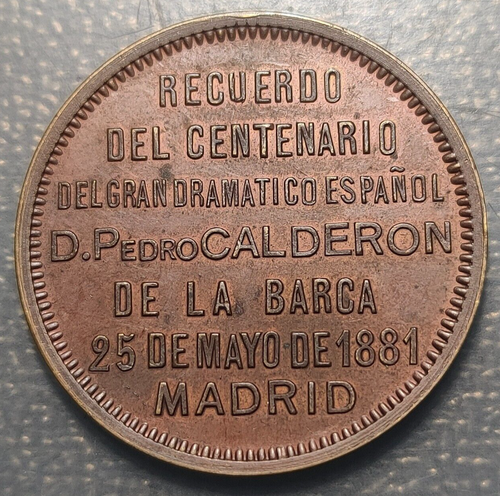 MEDALLA CALDERON DE LA BARCA 2º CENTENARIO FDO: MASSOMET 1681-1881 MADRID - Picture 2 of 2