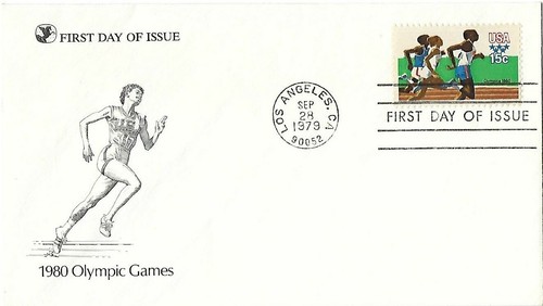 5 FDCs 1980 Summer Olympics B4 on ArtCraft, 4 singles on Readers Digest Cachets - Picture 2 of 5