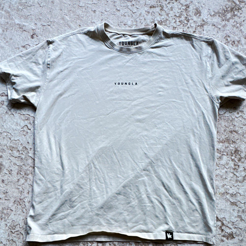 YoungLA Model 401 YLA2611 Gray Crew Neck Logo Short Sleeve T-Shirt Size L