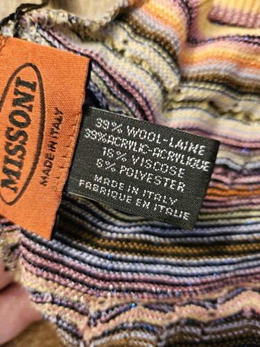 Gorro Missoni Mezcla Lana Rayas, Nuevo Con Etiquetas Rosa, Amarillo Naranja Tonos - Imagen 6 de 10