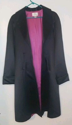 JS Signature Faux Satin Black Opera Duster Coat Pink Lining Whimsigoth Large