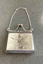 Beautiful vintage sterling engraved silver pill box purse  for small gifts