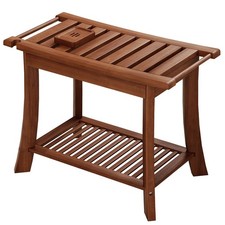 Teak Shower Bench, 24 Inch Teak Shower Stool 300lbs Wood Shower Chair Seat wi...