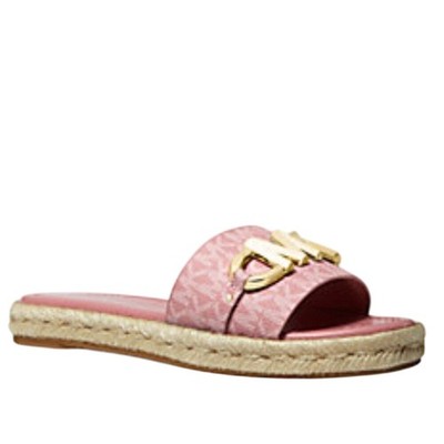 MICHAEL KORS SLIDE SANDALS IZZY EMBELLISHED LOGO COLOR: ROSE SIZE 9