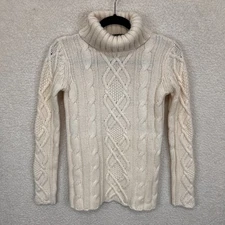 Eddie Bauer Sweater Women’s S Ivory Cable Knit Turtleneck Merino Wool Blend