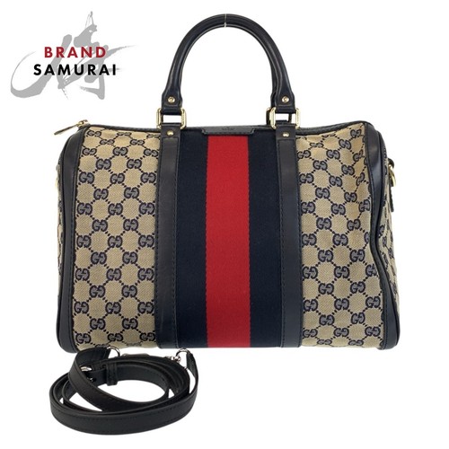 GUCCI Shelley Line Gray Navy GG Canvas Leather 247205 Handbag Boston Bag Shoulde