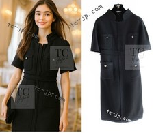 CHANEL 12S Black Wool Leelee Sobieski CC Logo Buttons Summer Tweed Dress 44 US12