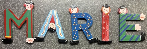 Vintage Sevi Hand Painted Wooden Clown Letters- Lot Of 5- M, A, R, I, E