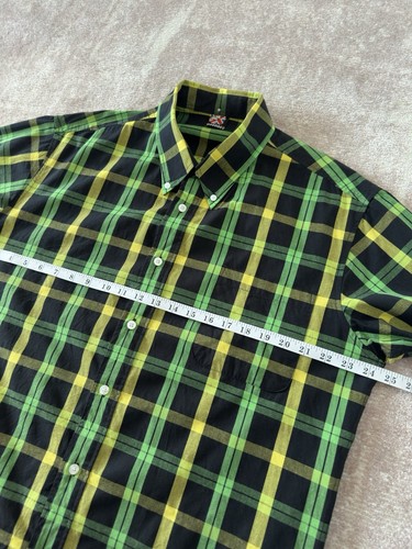 Brutus TrimFit Shirt Men's Large Plaid Black/Yel S/Sleeve Vtg Mod Suede/Skinhead - Picture 8 of 9