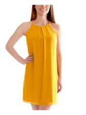 BCX Womens Shift Short Dress Gold Sleeveless Party Keyhole-back Juniors L