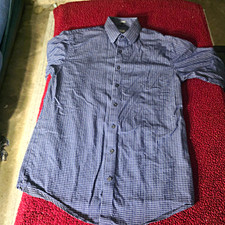 Kenneth Cole Reaction Men's Dress Shirt M 15.5 34/35 Blue White Plaid 100 Cotton