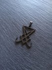 Large Black Stainless Steel Sigil of Lucifer Pendant 36.5x30x2.5mm UK