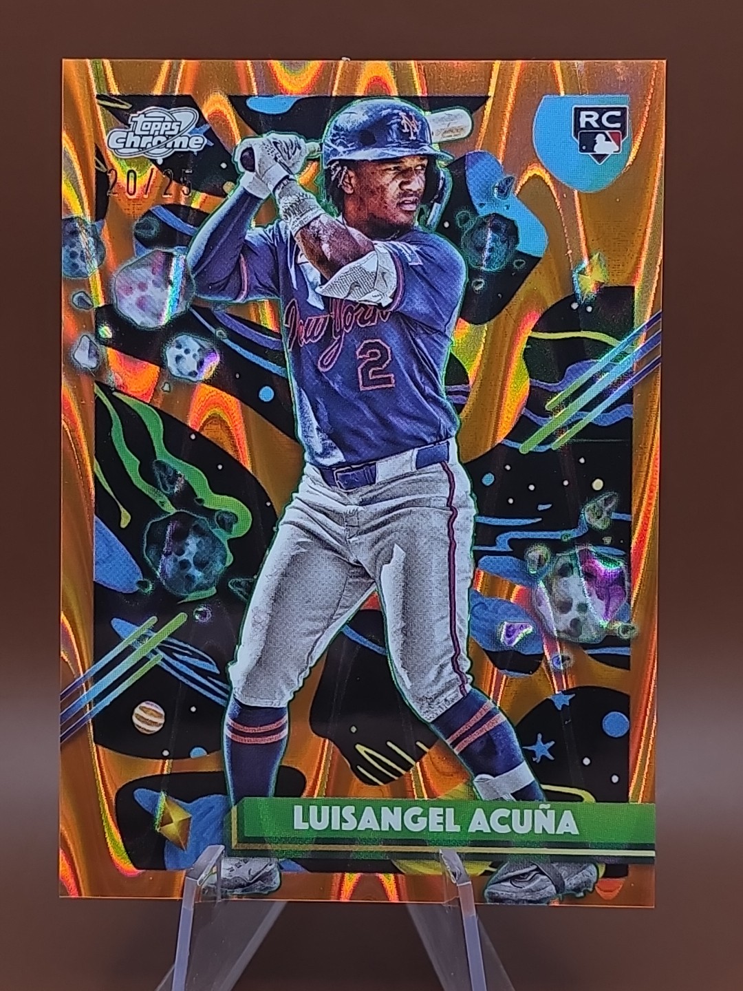 2025 Topps Cosmic Chrome Luisangel Acuna 24 (RC) Orange Galactic Refractor 20/25