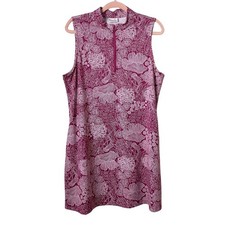 Tommy Bahama Golf  Tennis Dress Magenta Coral Reef 1/4 Zip Pockets Pickleball