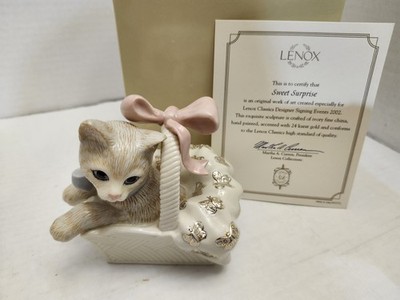 Lenox SWEET SURPRISE Cat Kitty Kitten In Basket NEW w/COA 2002