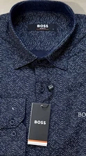 New BOSS Slim-fit shirt with all-over print Neville   Blue, Size 3XL