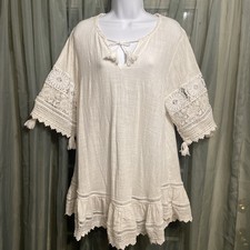 Spell and the Gypsy Abigail Mini Dress Womens Large Ivory White Lace Cotton