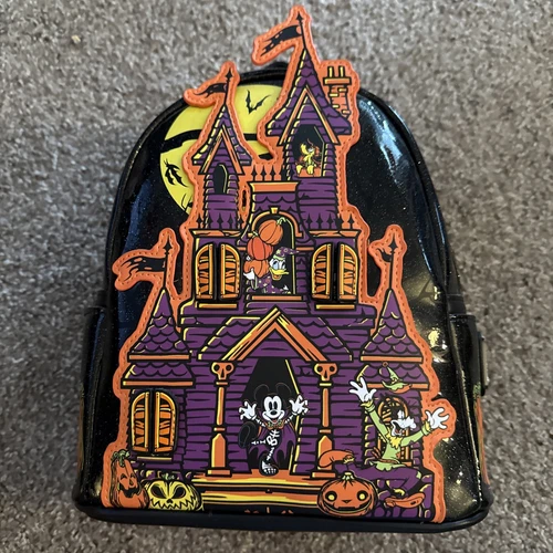 2024 Disney Parks Loungefly Backpack Halloween Mickey Haunted House Pluto Bag