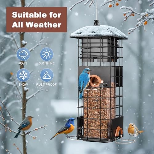 Squirrel Proof Bird Feeder, Metal Bird Feeder for Outdoors, 4 Feeding Ports - Picture 6 of 7