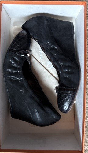 AGL Women’s Size 6.5/36.5 Capped Toe Black Metallic Suede Shoes Made In Italy - Picture 14 of 14