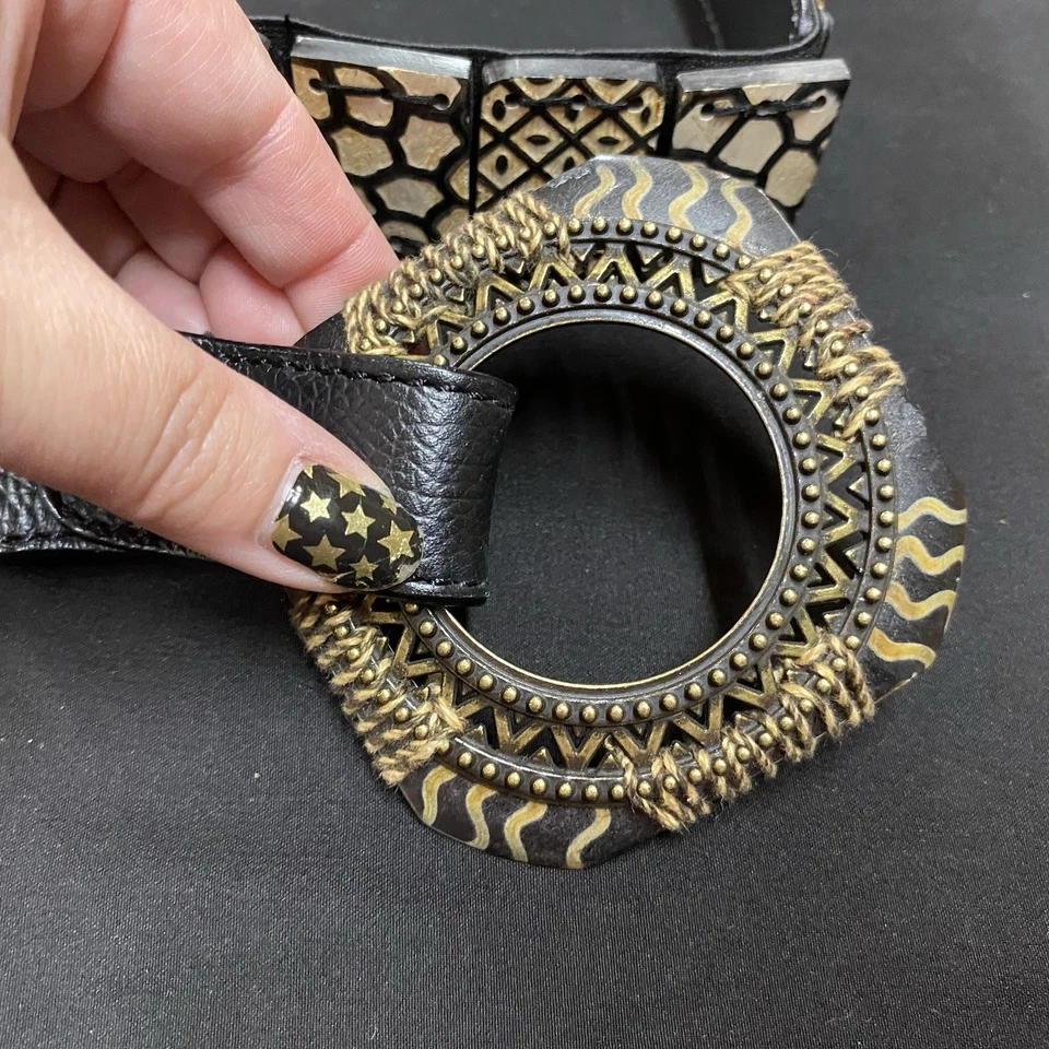 Chico's большой черный из натуральной кожи эластичный ремень богемное женщин животное печати сафари - Изображение 2 из 4