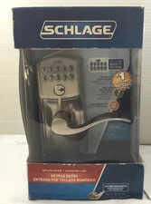 SCHLAGE Keypad Lever Camelot Trim Accent Flex Lock SATIN NICKEL NEW Open Box
