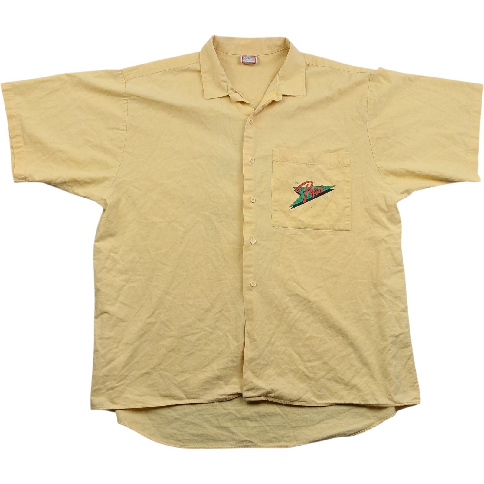 Pepsi Shirt XL Men's Yellow Cotton Vintage Work Shirt Rare Made In USA Button Up image 3