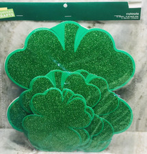 St Patrick's Day Glittered Shamrocks Cutouts-1pk 12pcs/4 Sizes 5-11 Inch