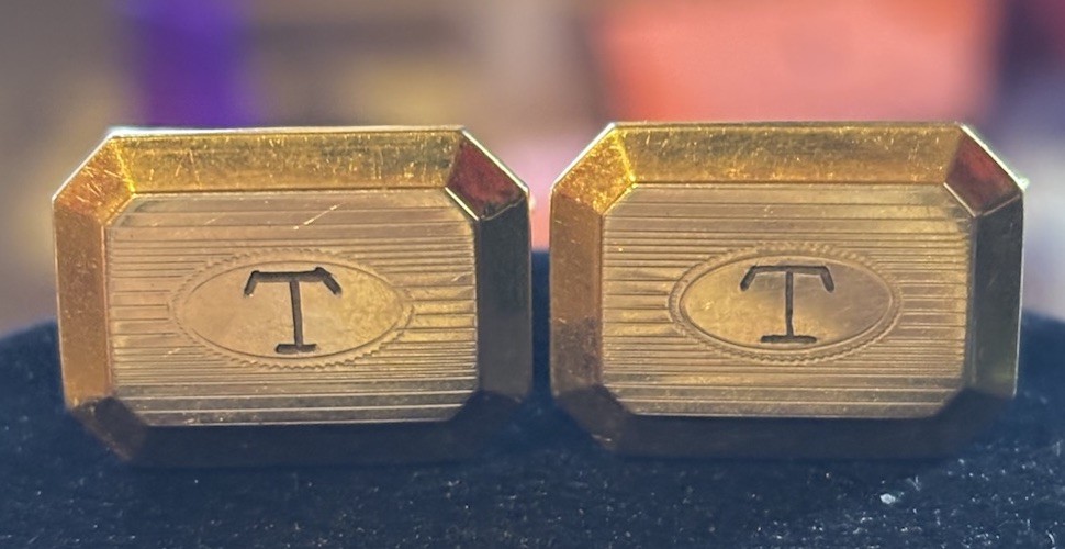 Gold Filled Monogram T Rectangular Bullet Back Me… - image 2