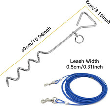 Dog Stake Tie Out Cable - 16/30" Anti Rust Reflective Stake for Medium Large ...