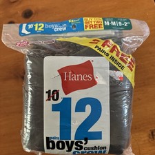 Hanes Boys Black Crew Socks 12 Pair Size M 9-2 1/2