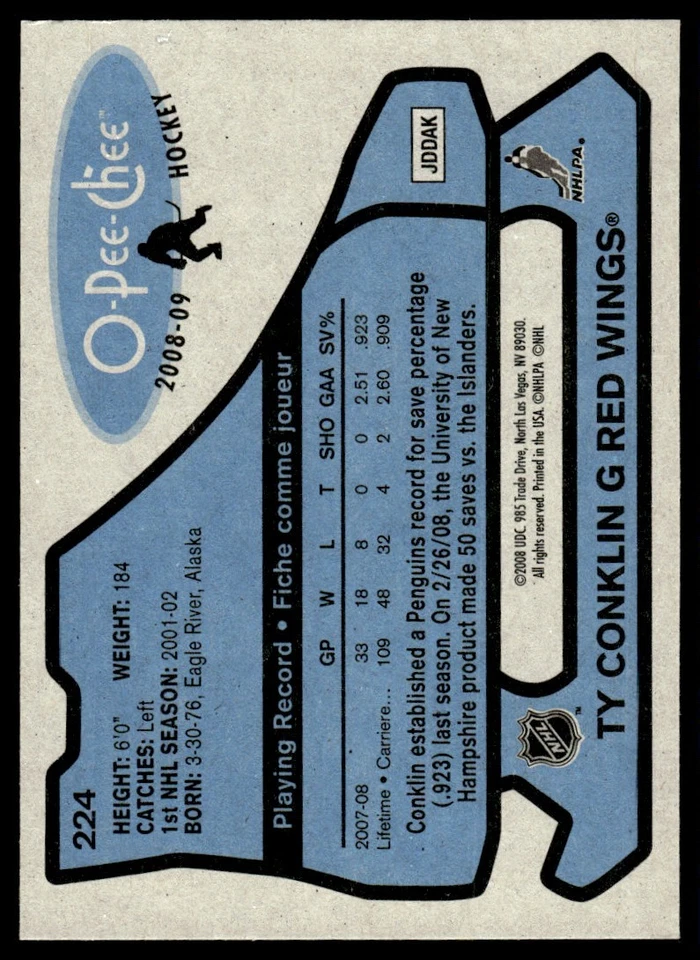 2008-09 O-Pee-Chee 1979-80 Retro Ty Conklin Detroit Red Wings #224 - Image 2 of 2