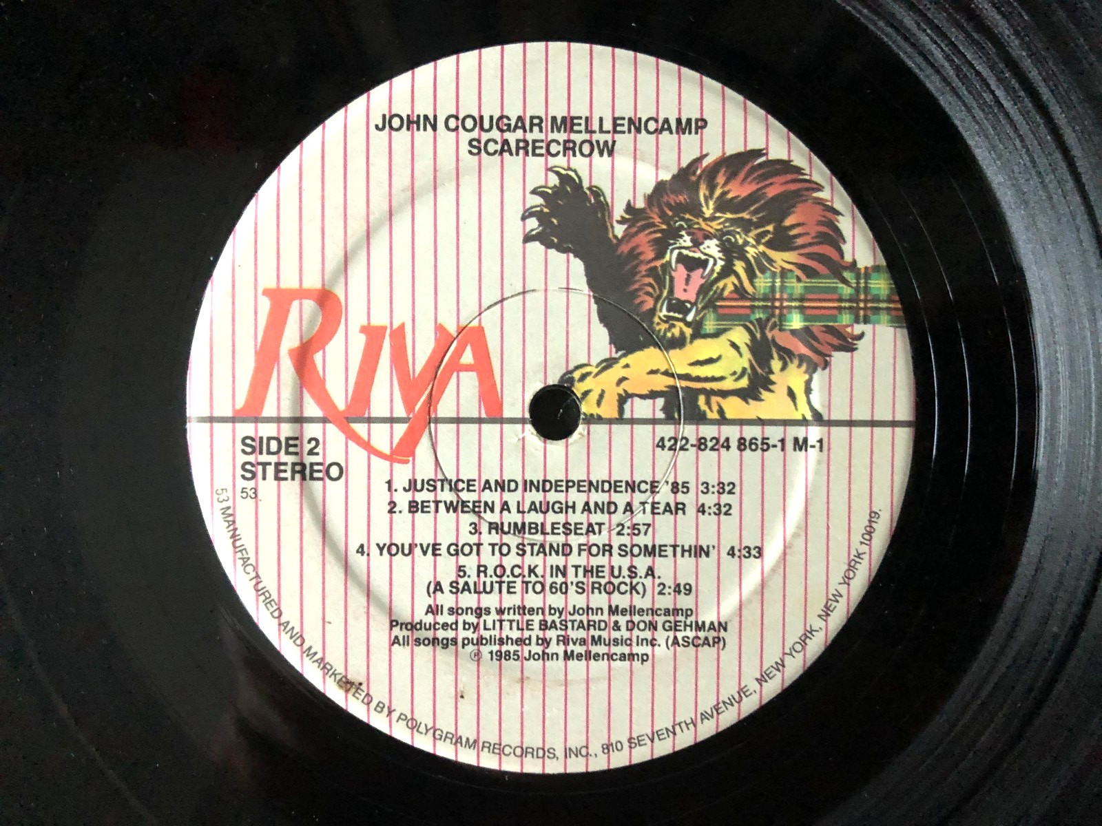 RECORD ONLY! NO COVER! John Cougar Mellencamp SCARECROW 1985 Riva VG thumbnail 2